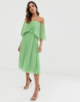 asos design pleated bandeau midi dress with double layer