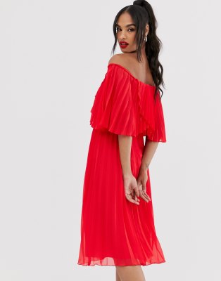 asos design pleated bandeau midi dress with double layer