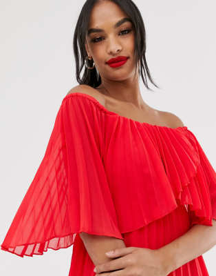 asos design pleated bandeau midi dress with double layer