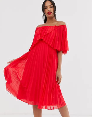 red pleated dress asos