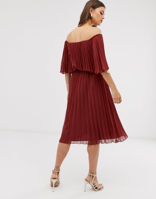 asos design pleated bandeau midi dress with double layer