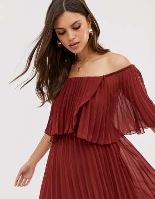 asos design pleated bandeau midi dress with double layer