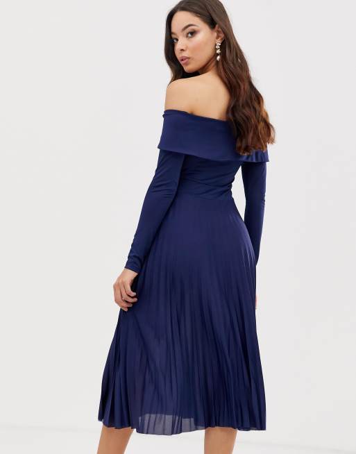 Asos design pleated velvet bardot midi dress sale