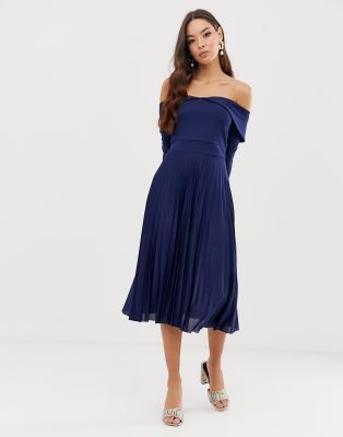 asos navy pleated dress