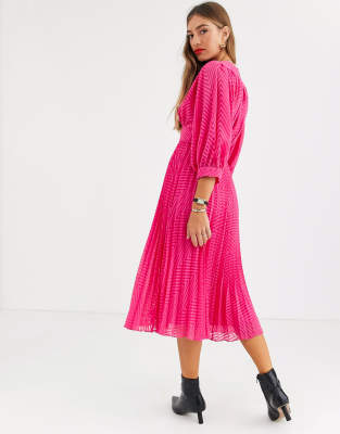 asos pink pleated dress