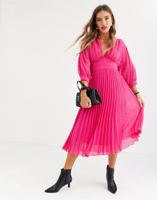 Asos pink pleated dress online