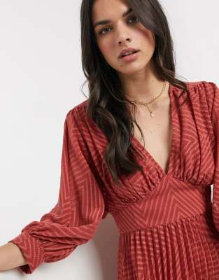 asos design pleated midi dress with batwing sleeves