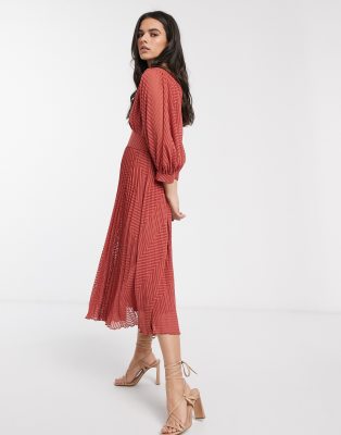 asos design pleated midi dress with batwing sleeves