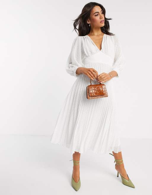 Asos white store pleated dress