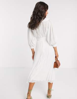 asos design pleated midi dress with batwing sleeves
