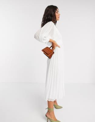 asos design pleated midi dress with batwing sleeves