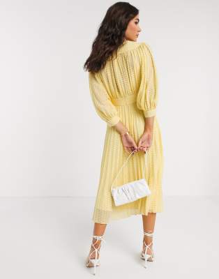 asos design pleated midi dress with batwing sleeves