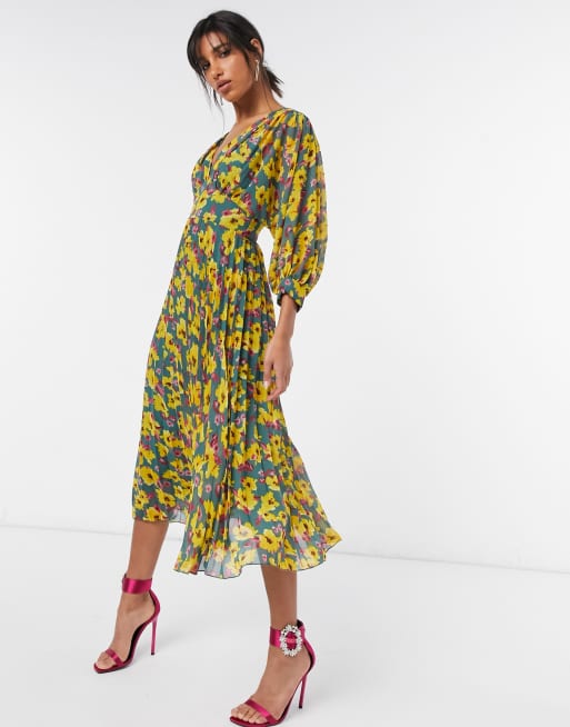 Asos design pleated midi dress with batwing sleeves sales