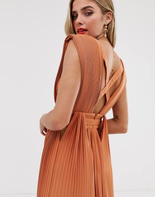 asos orange pleated maxi dress