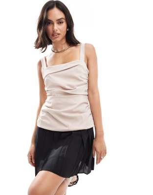 ASOS DESIGN ASOS DESIGN pleated black skirt mini dress in stone-Neutral