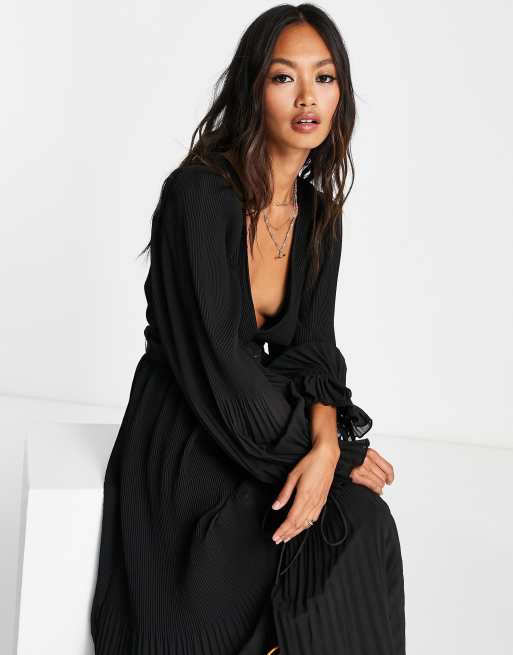 ASOS Petite PETITE Blouson Wrap Pleated Maxi Dress with tie belt