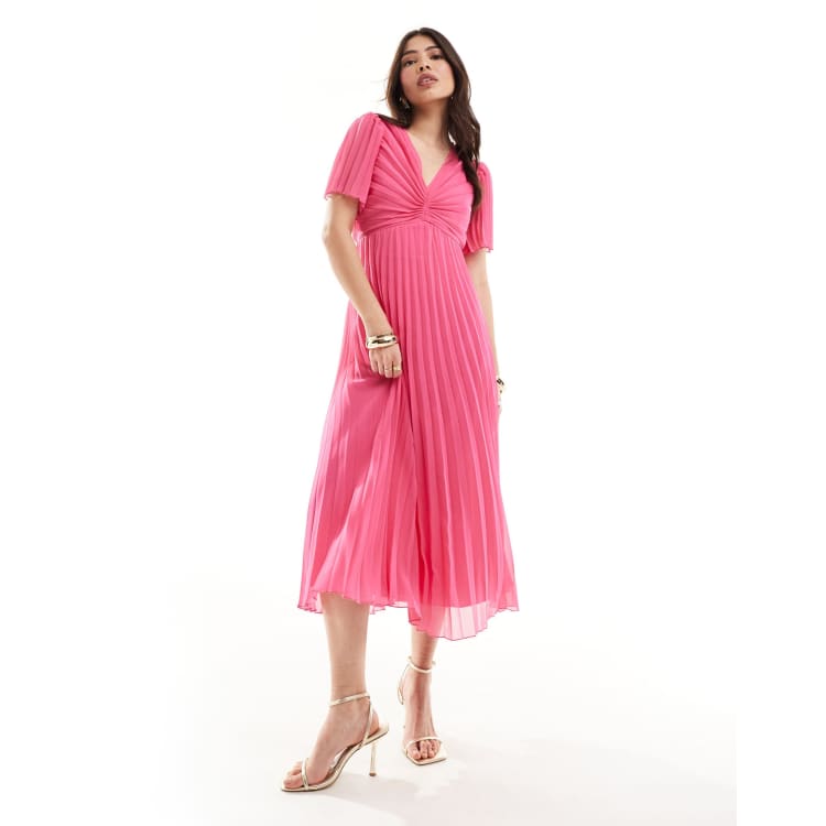 Asos midi dress with pleated skirt and flutter sleeve best sale