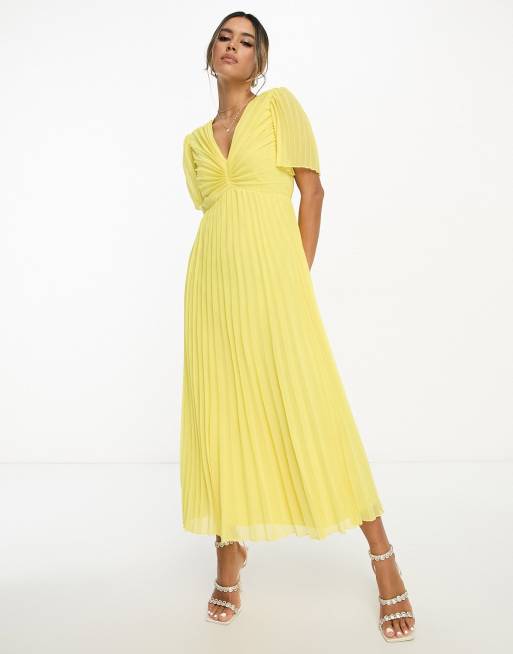 ASOS EDITION broderie wrap belted midi dress in lemon