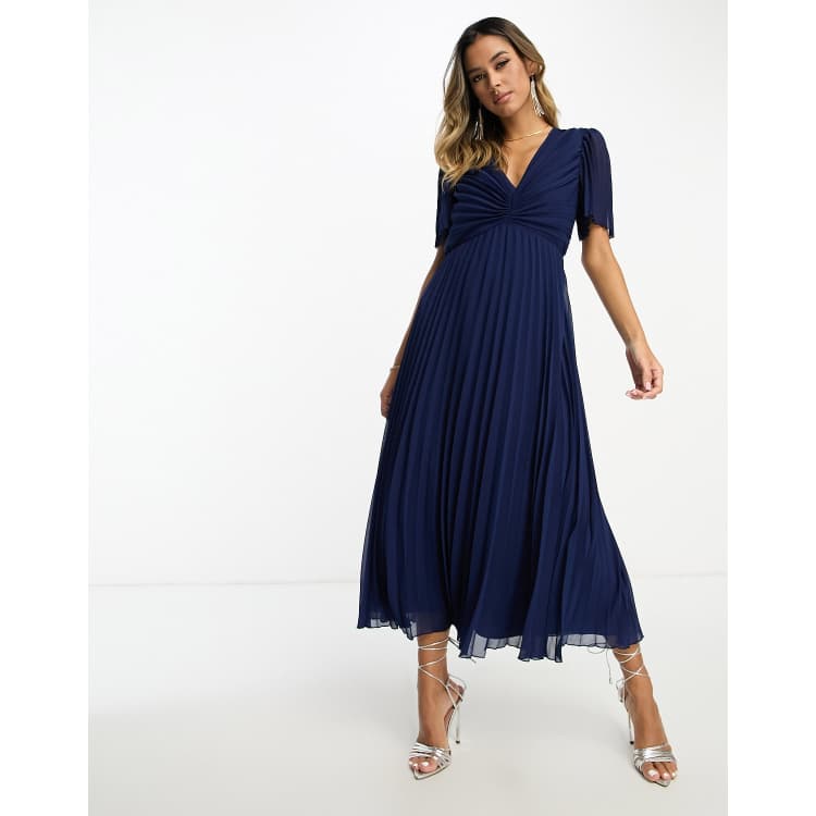 Asos midi dress with pleated skirt 2024 and flutter sleeve