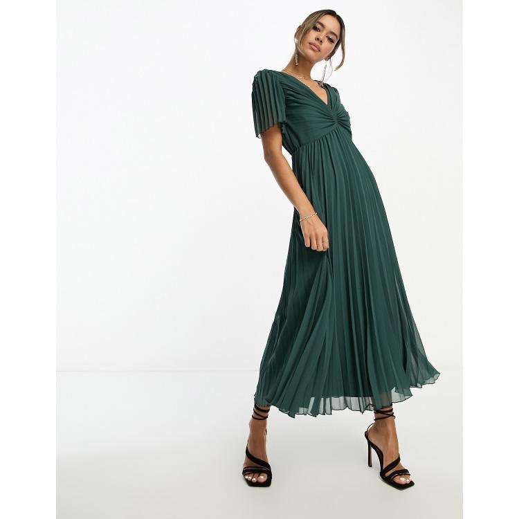 Asos design pleated maxi 2025 dress with flutter sleeve