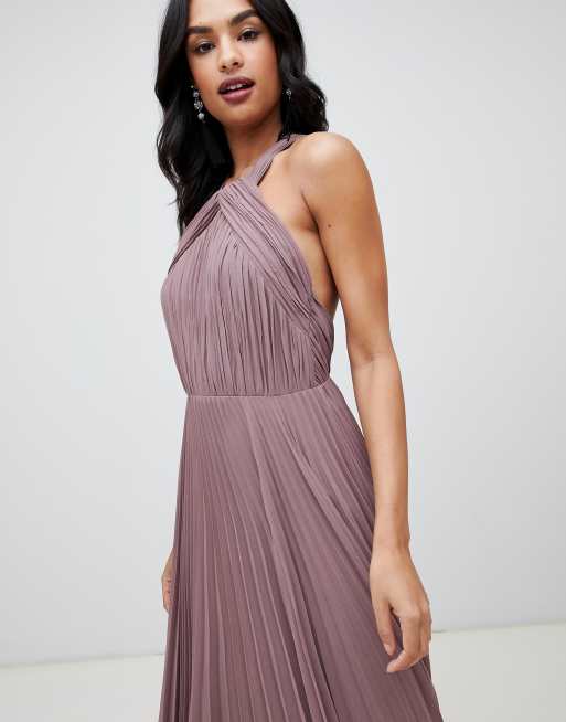 Asos design pleated bodice halter midi dress sale