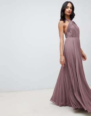 asos design pleated bodice halter maxi dress