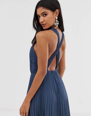 asos design pleated bodice halter maxi dress