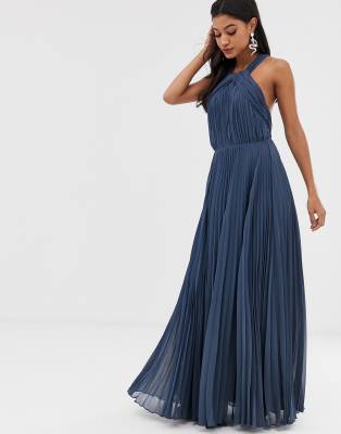 asos design pleated bodice halter maxi dress