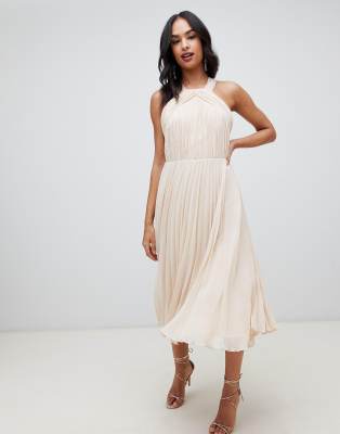 asos design pleated bodice halter midi dress