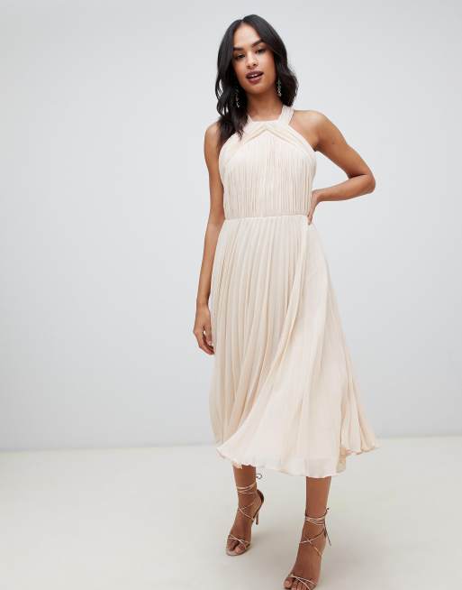 Asos design pleated bodice halter cheap midi dress