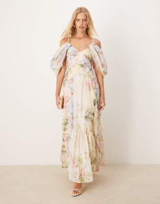 Asos Design Pleated Bodice Maxi Dress With Full Skirt