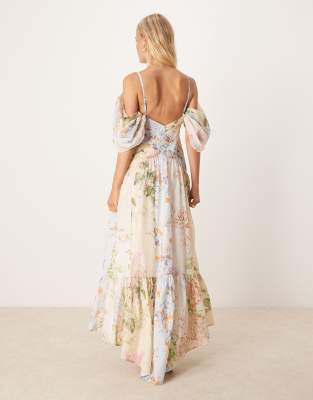 ASOS DESIGN pleated bodice maxi dress with full skirt in mixed floral print