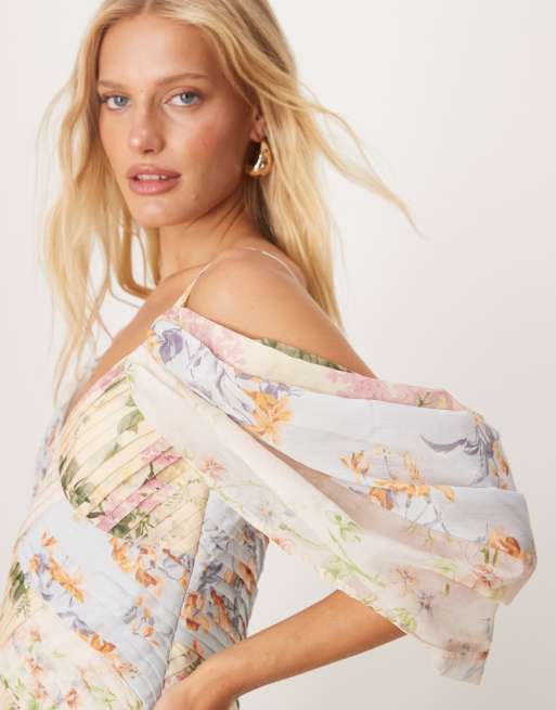ASOS DESIGN pleated bodice maxi dress with full skirt in mixed floral print