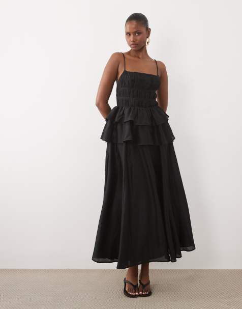 ASOS DESIGN pleated bodice maxi dress with tiered waist in black - view 1