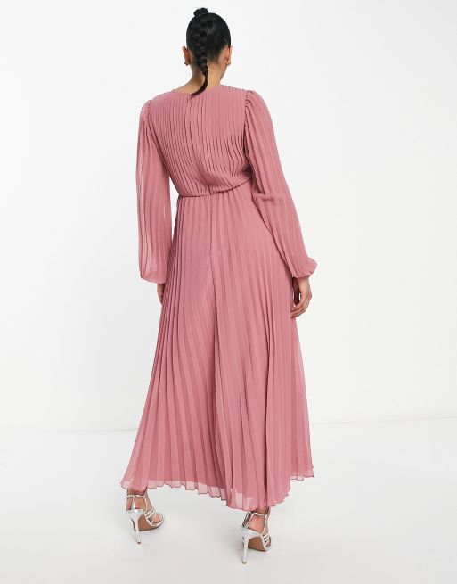 Pink pleated best sale dress asos