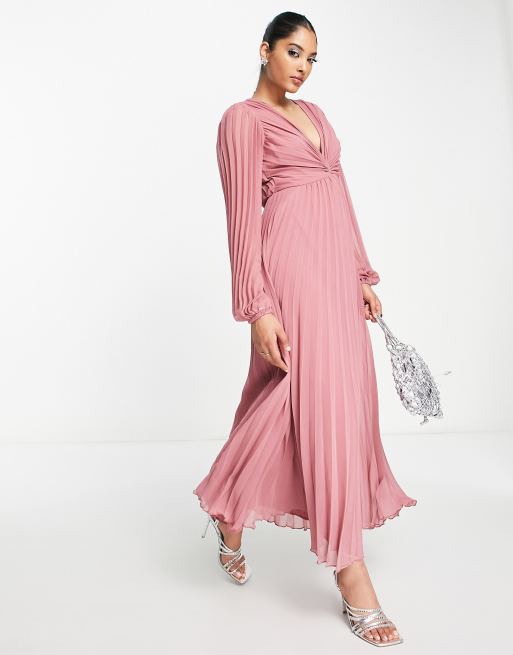 Asos pink pleated dress sale