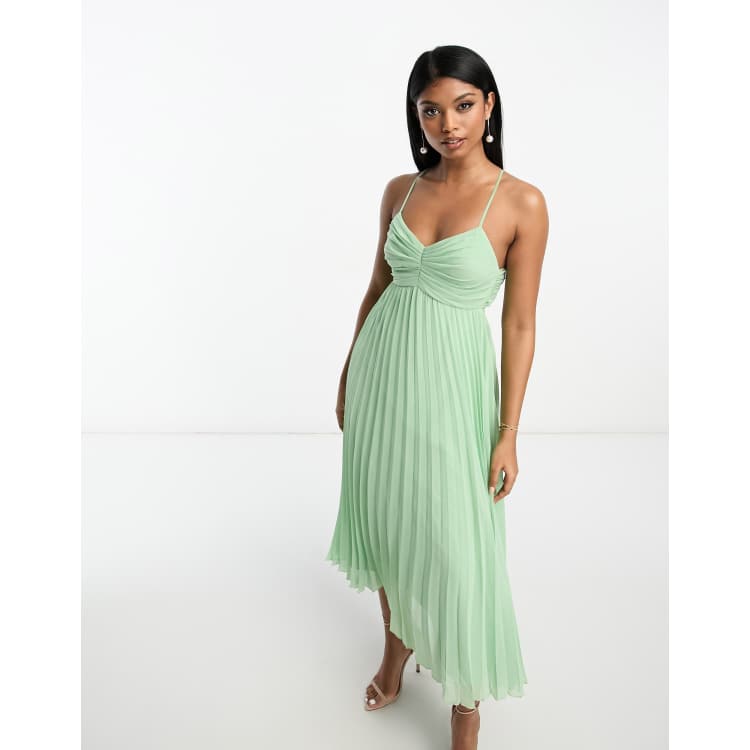 ASOS DESIGN pleated bodice strappy pleat midi dress in sage green | ASOS