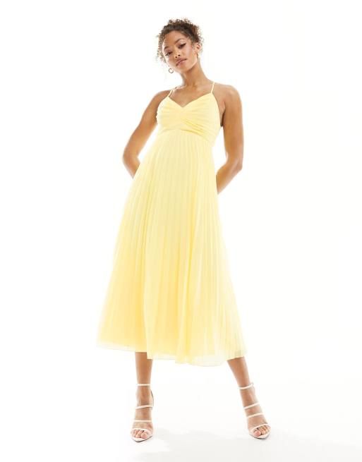 Asos yellow pleated dress best sale