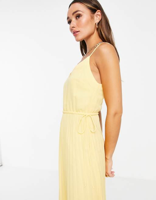 ASOS DESIGN pleated cami midi dress with drawstring waist in buttermilk yellow