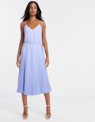 asos design pleated cami midi dress with drawstring waist