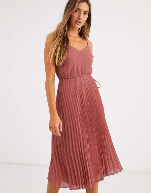 Asos pink pleated midi 2024 dress