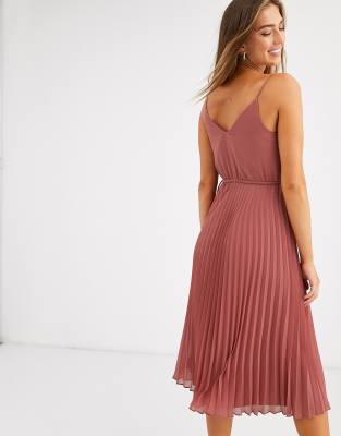 ASOS DESIGN Maternity pleated cami midi dress with drawstring waist in tea  rose