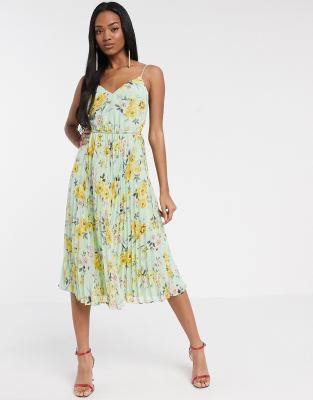 asos design pleated cami midi dress with drawstring waist