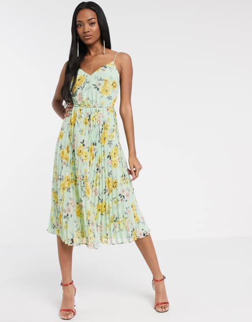 ASOS DESIGN pleated cami midi dress with drawstring waist in floral ...