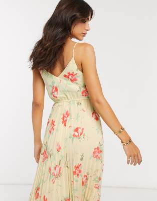 floral print pleated cami midi dress