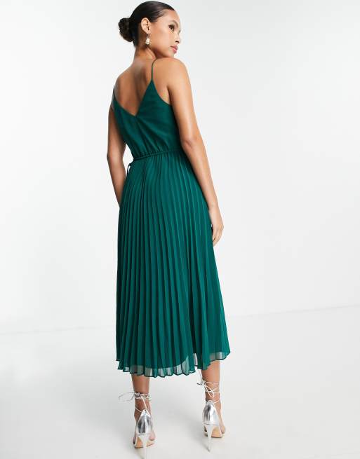 Asos green pleated midi dress sale