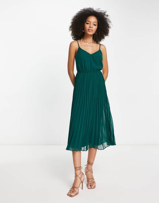 pleated cami dress Midi | Brushed Stripe Print | L The silhouette elegantly frames the form before falling into a dance of intricate pleats Zpzdpjkx Women's Solid Cotton Linen