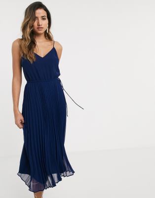 asos navy pleated dress