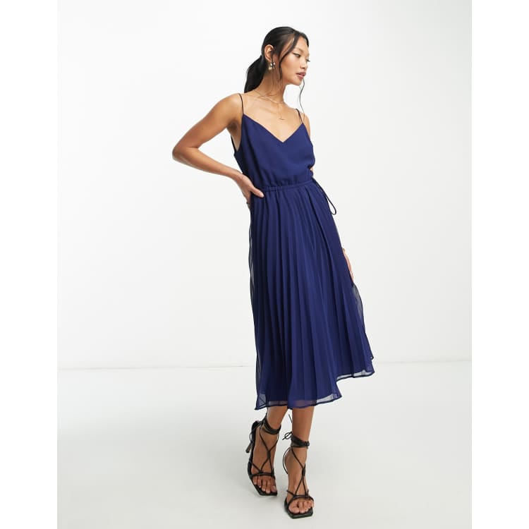 Asos navy pleated on sale dress