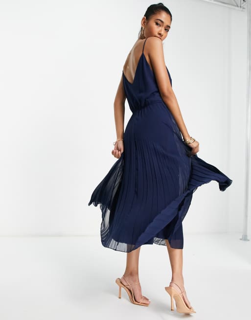 Asos navy pleated outlet dress